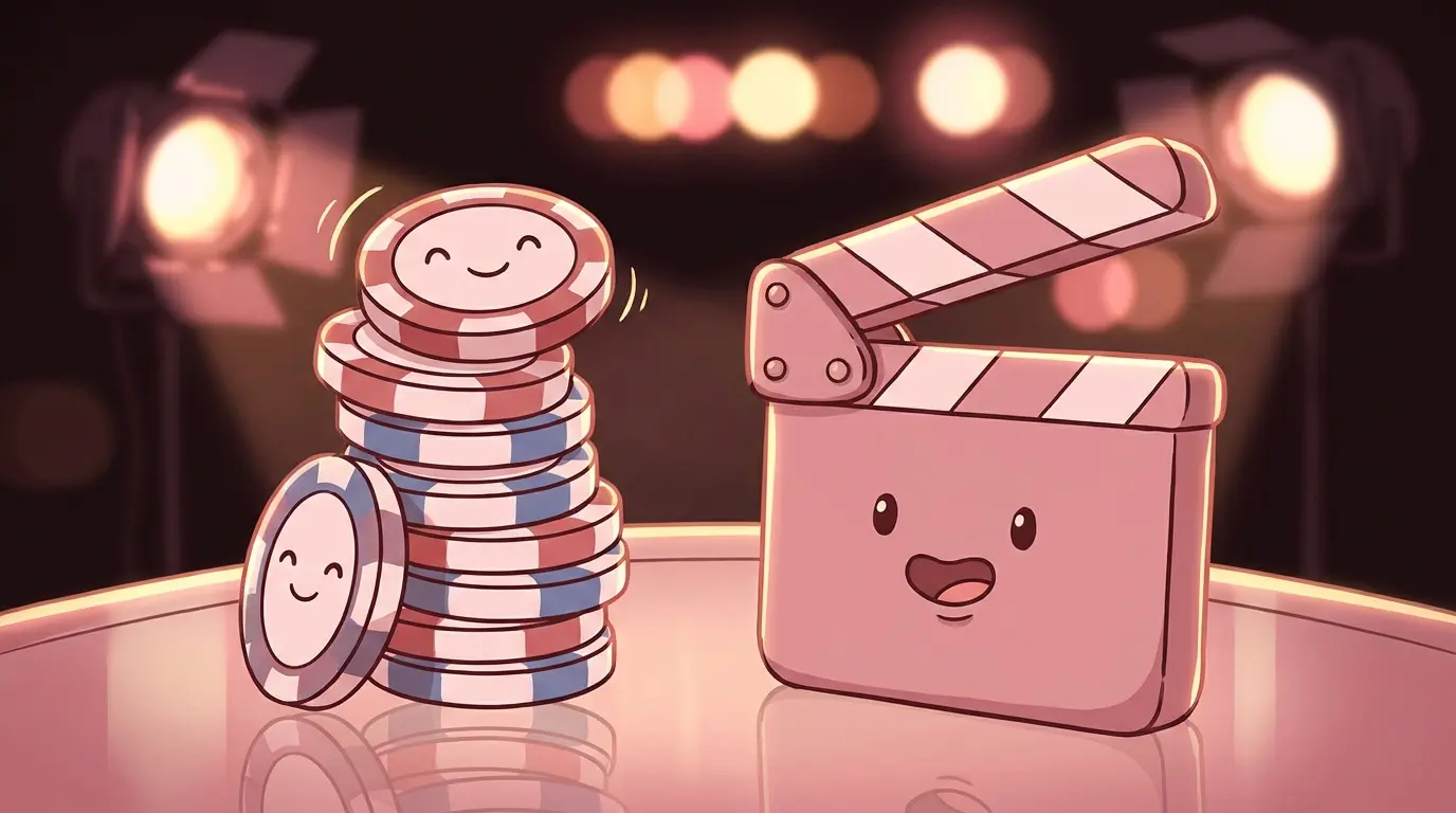 Poker chips with film production clapperboard and USA colors