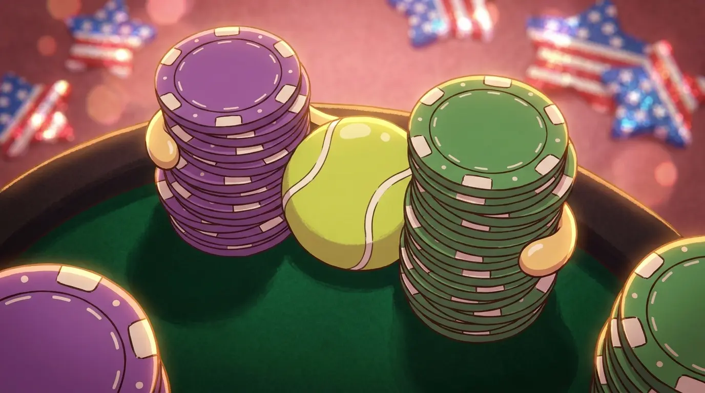 Poker chips and tennis ball in Wimbledon colors with USA theme