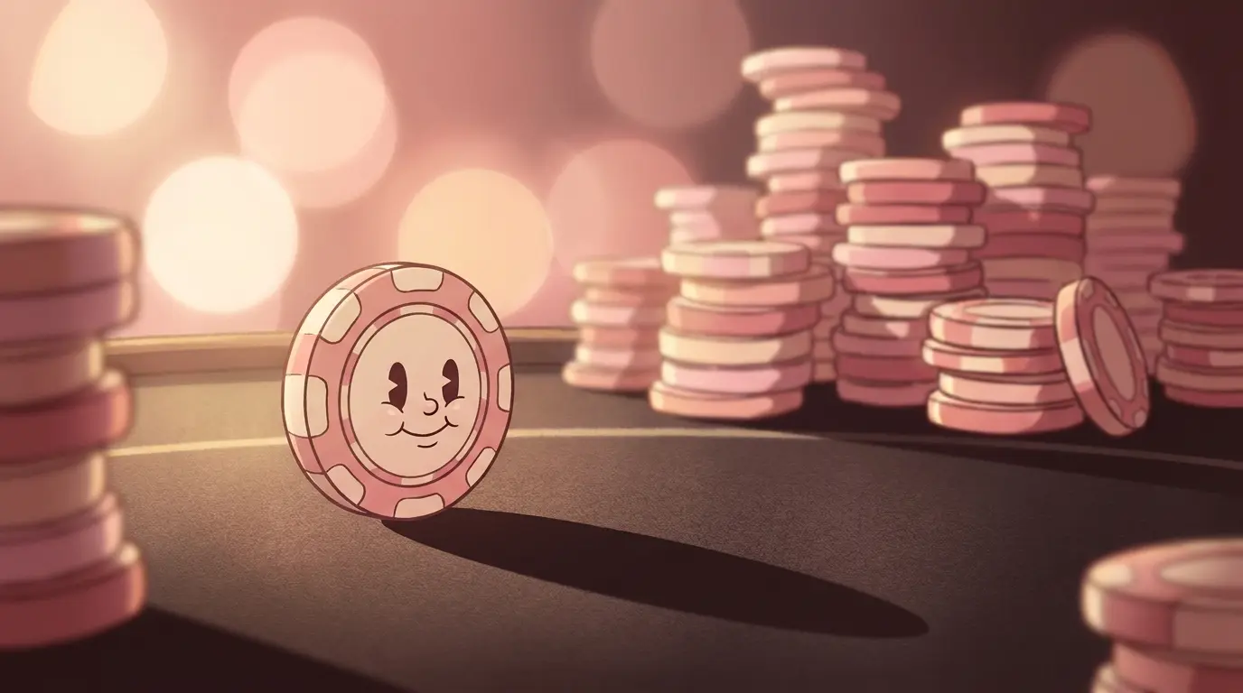 Single betting chip in focus with stacked chips blurred in background