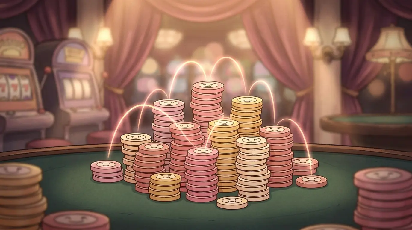 Stacked poker chips in ascending towers representing parlay building
