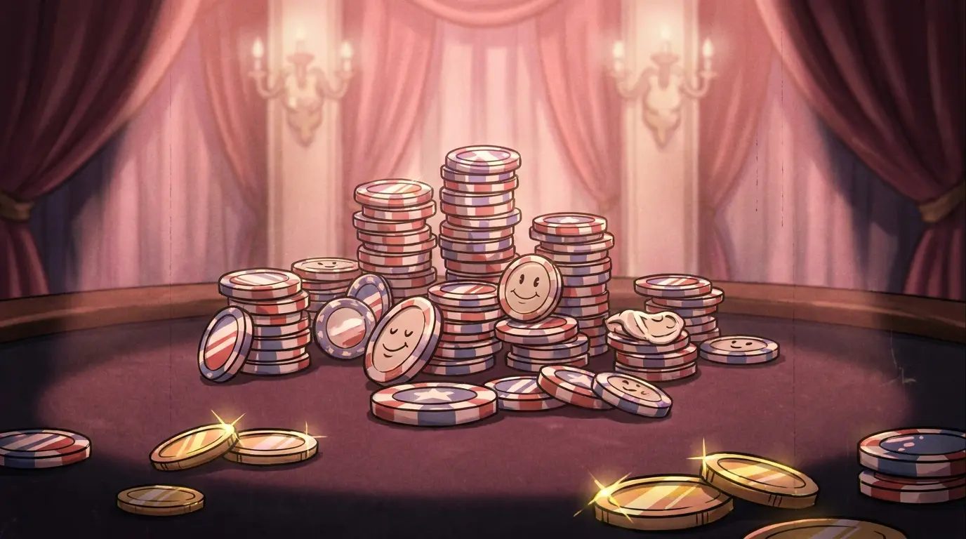 Casino chips and tokens with American flag color lighting