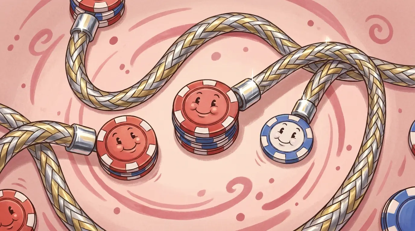 Metallic cables linking poker chip stacks in USA colors