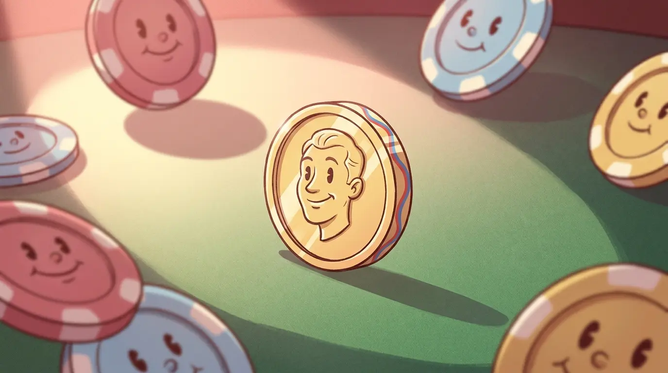 Dollar coin on betting felt with casino chips in patriotic lighting