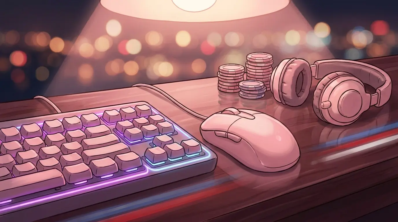 Esports gaming equipment with poker chips in patriotic lighting