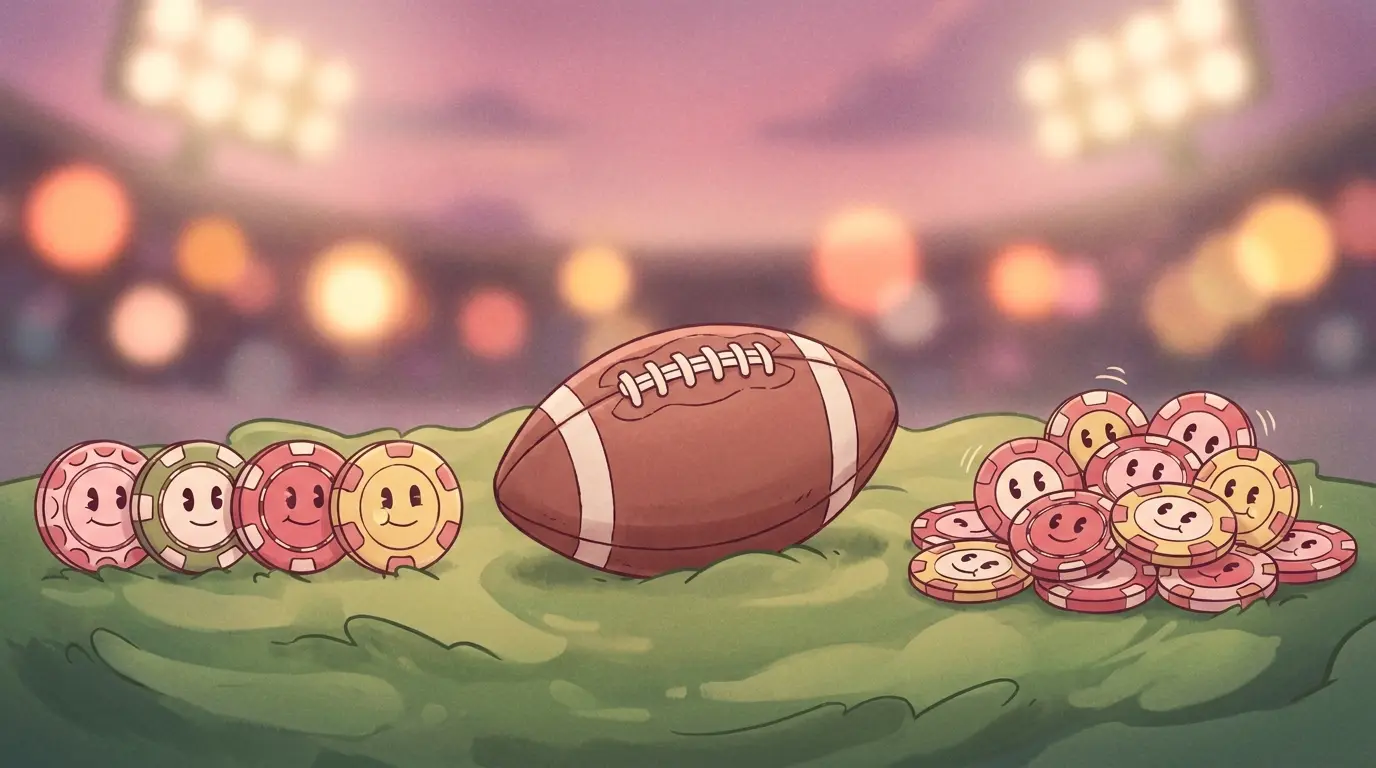 Football between different chip arrangements representing betting types