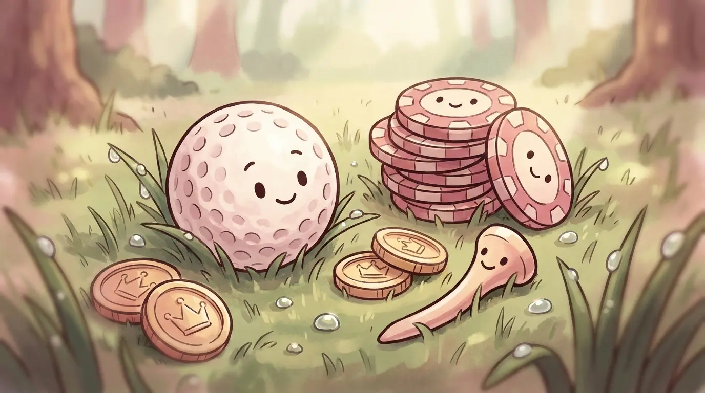 Golf ball and betting chips on course green