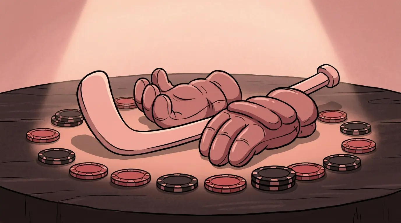 Hockey equipment with casino chips in atmospheric setting