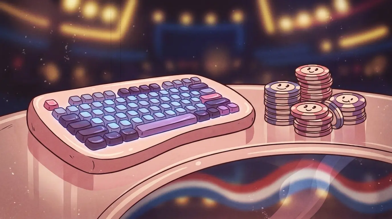 Gaming keyboard with poker chips and patriotic color lighting