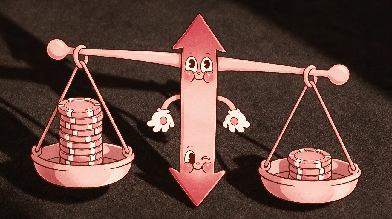 Balance scale with arrows and casino chips showing movement