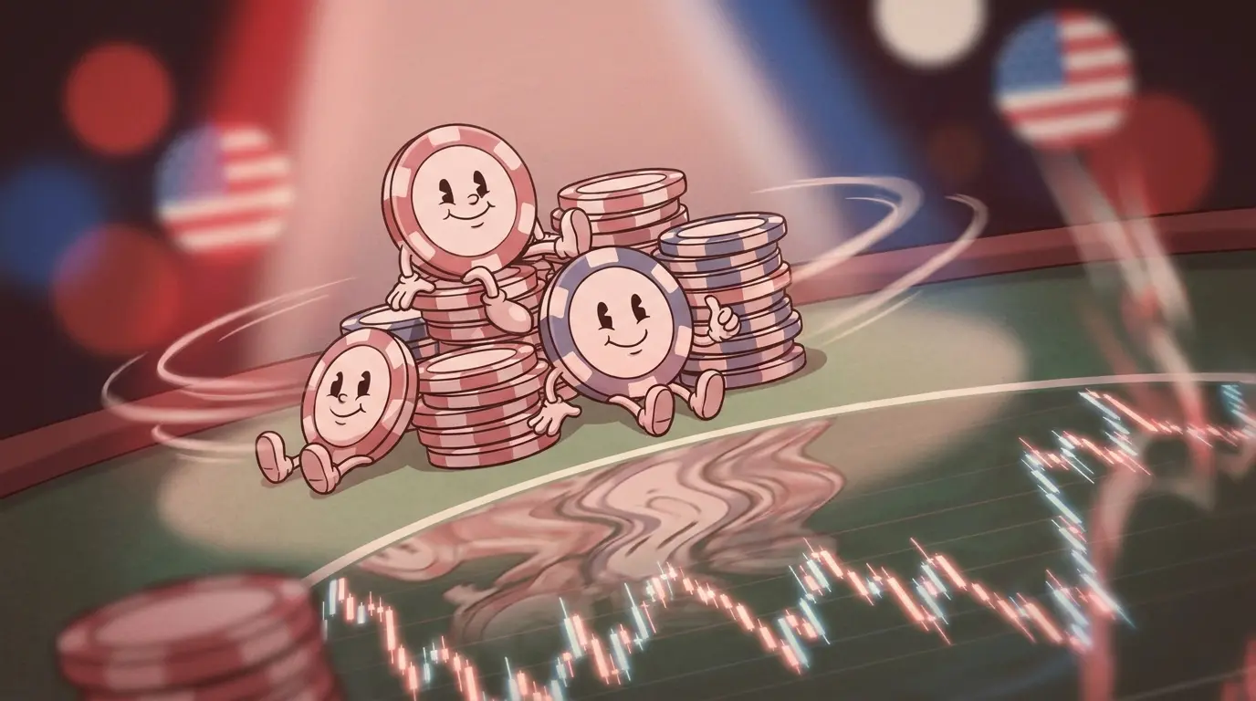 Casino chips on felt with patriotic lighting and dynamic composition