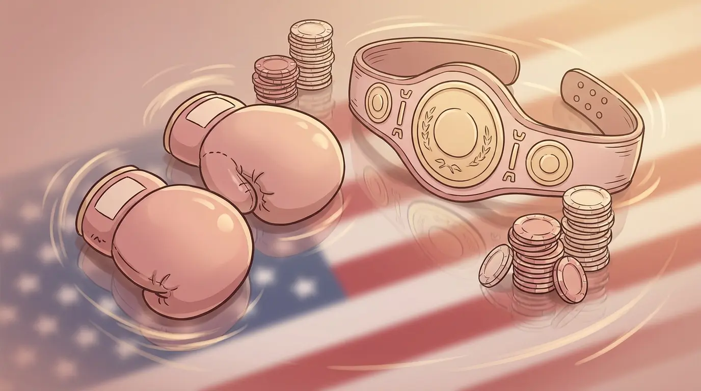 Fighting gloves and championship belt with casino chips