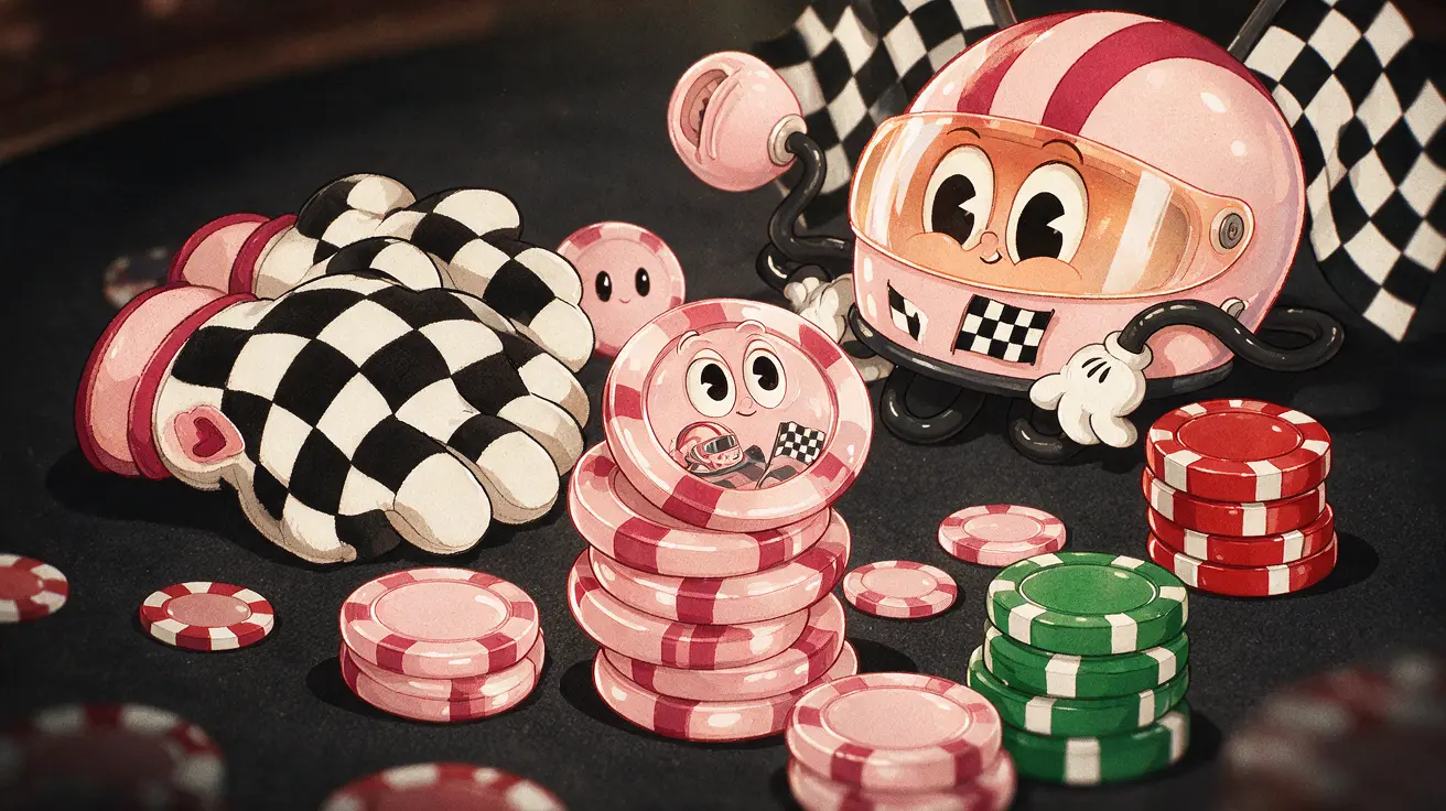 Racing helmet with poker chips and checkered flag pattern