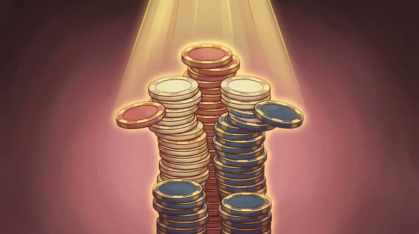 Casino chips stacked with upward arrow showing odds boost concept
