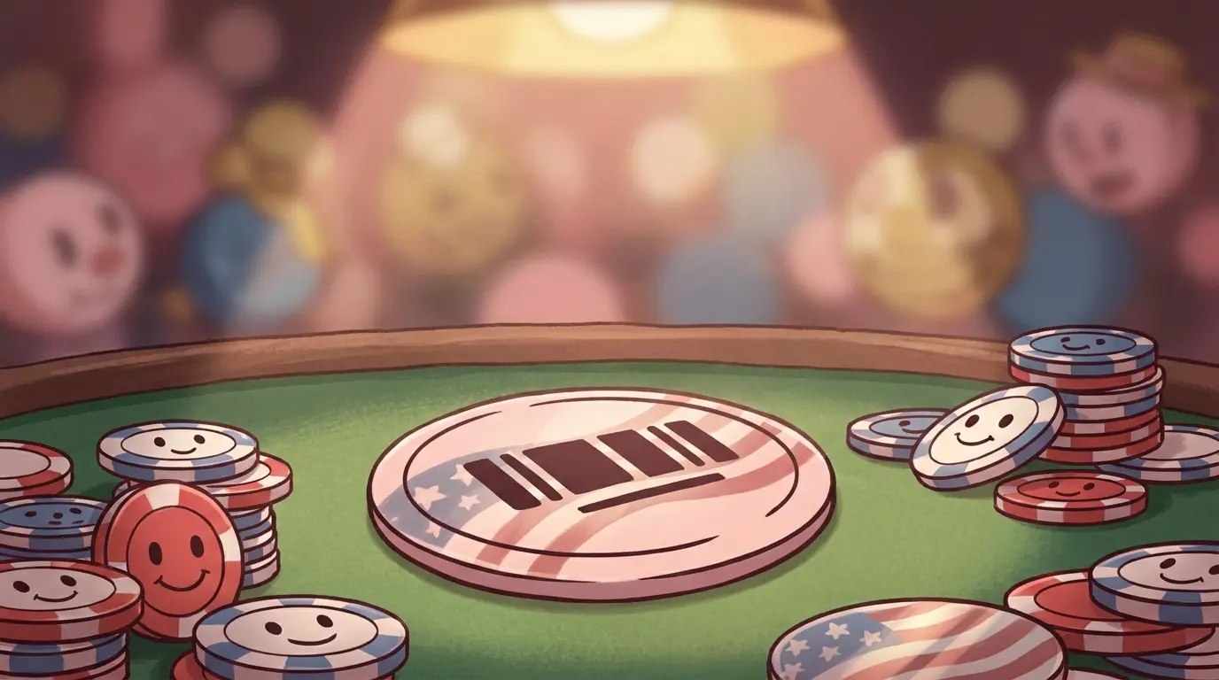Prepaid card with poker chips in patriotic American colors