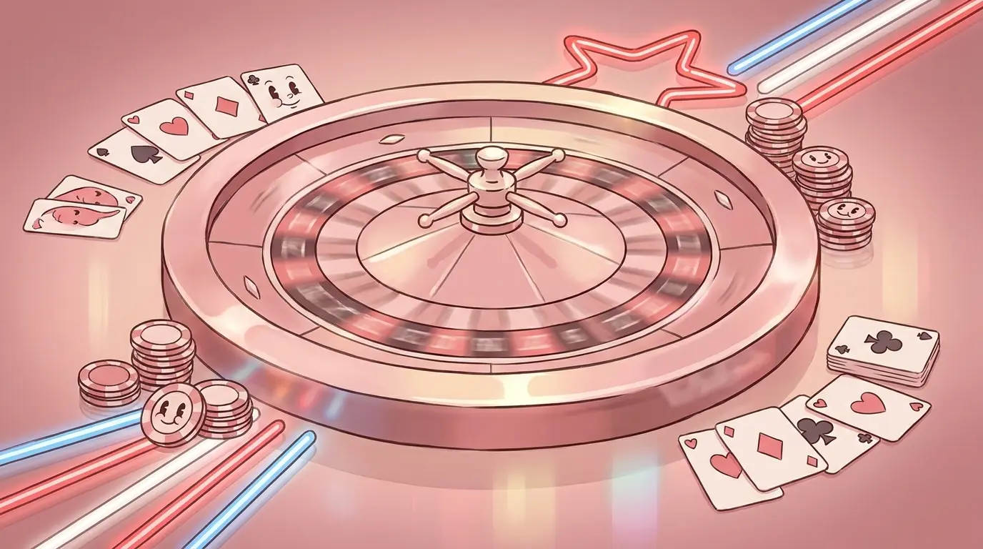 Roulette wheel with cards and chips in patriotic colors