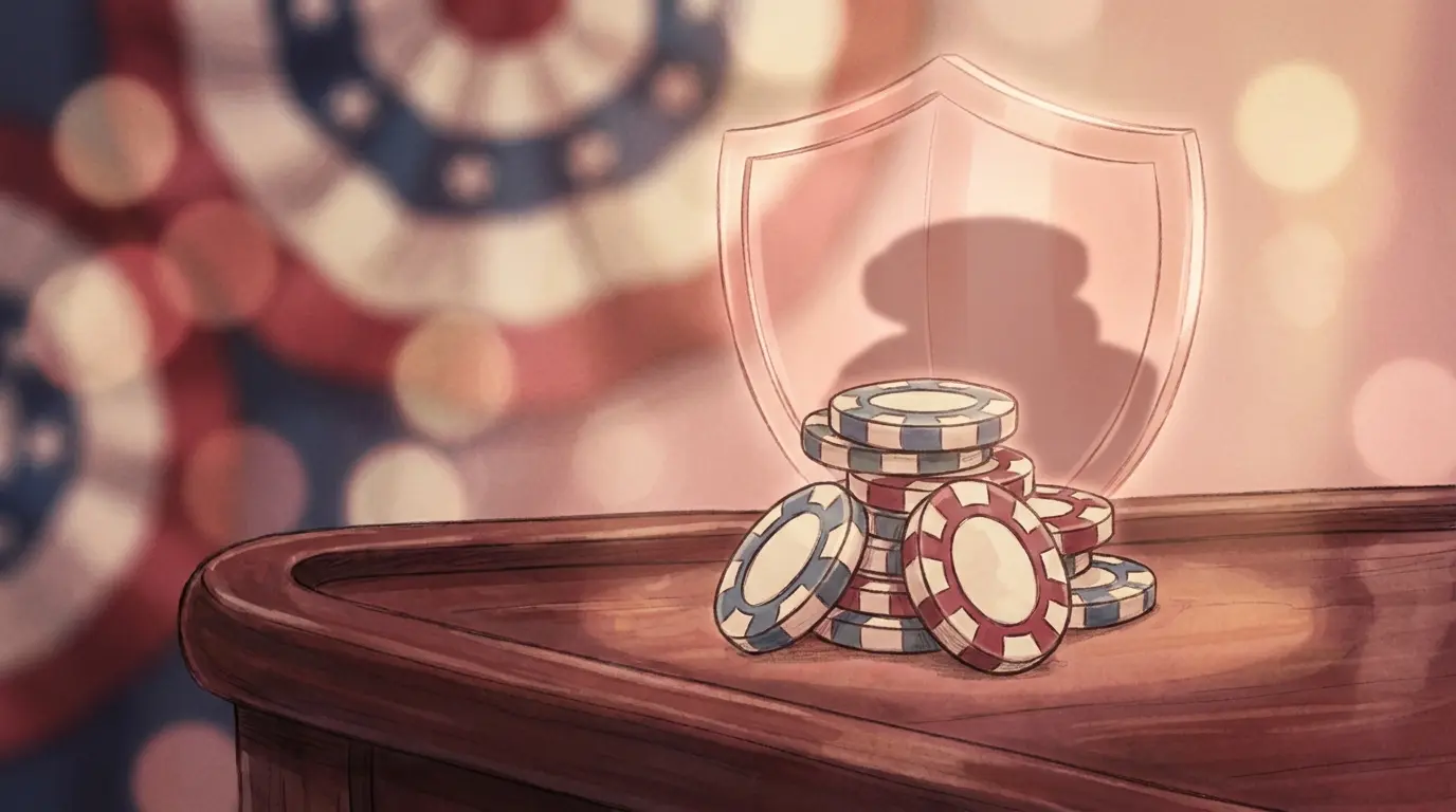 Casino chips with protective shield in patriotic American colors