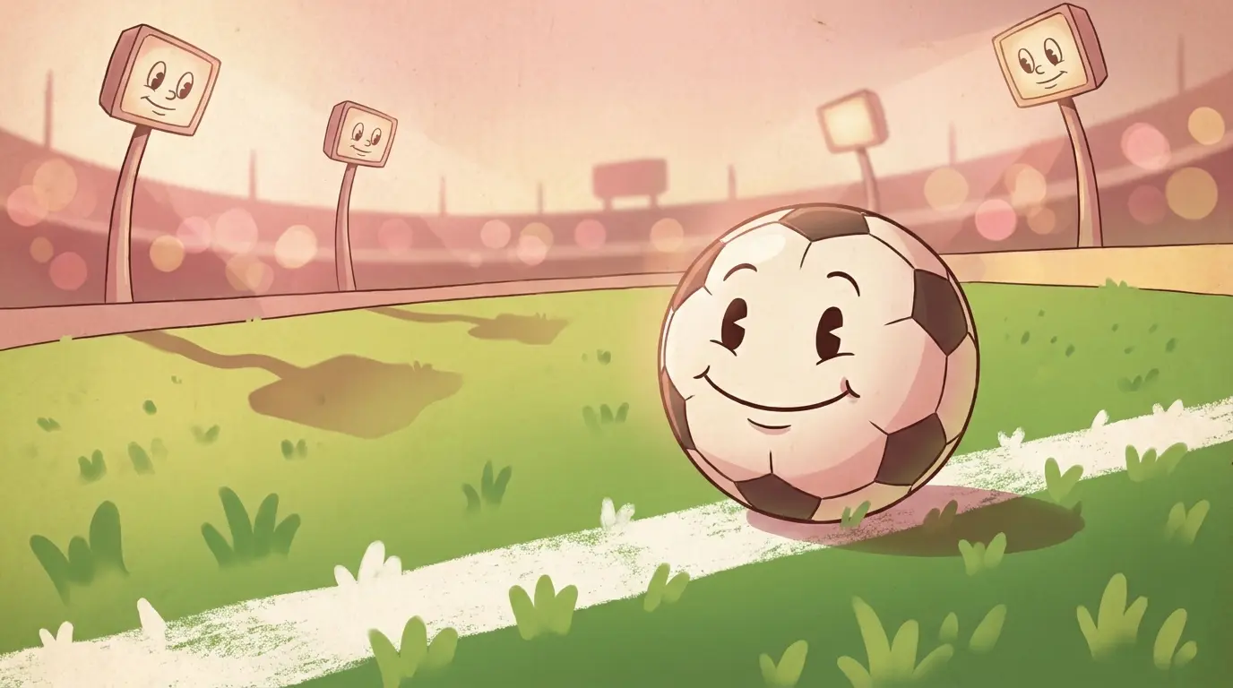 Soccer ball on goal line with stadium lights in background