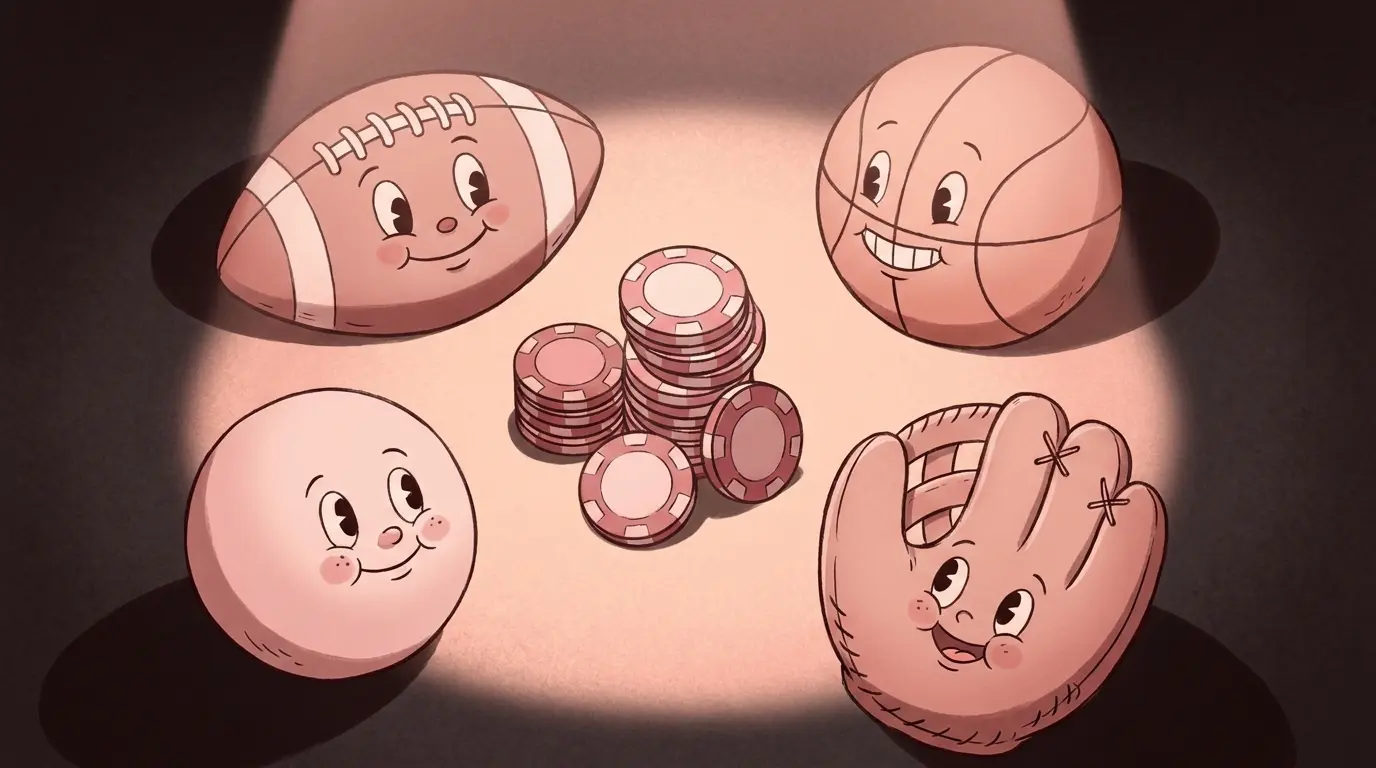 Sports balls arranged around poker chips for betting beginners guide