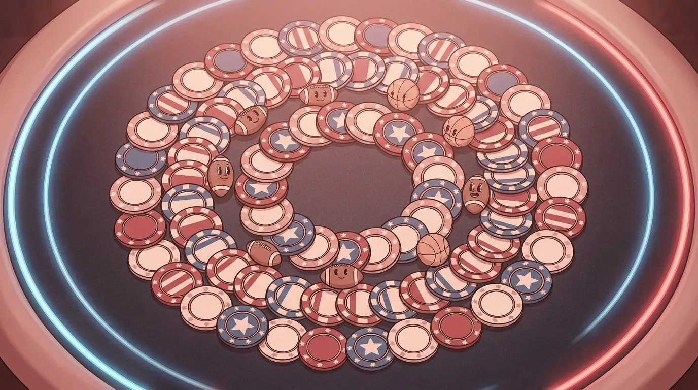 Sports miniatures and betting chips arranged on casino table