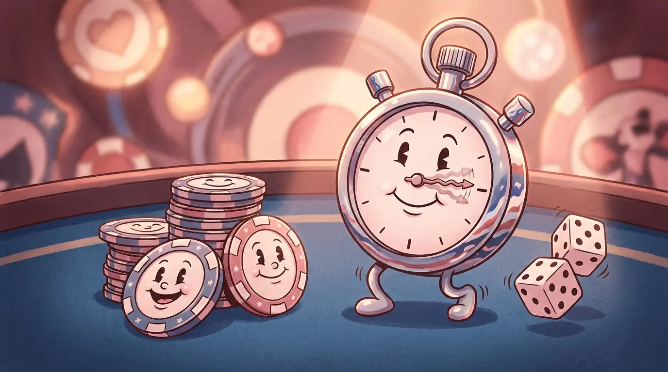 Stopwatch and casino chips representing fast betting verification