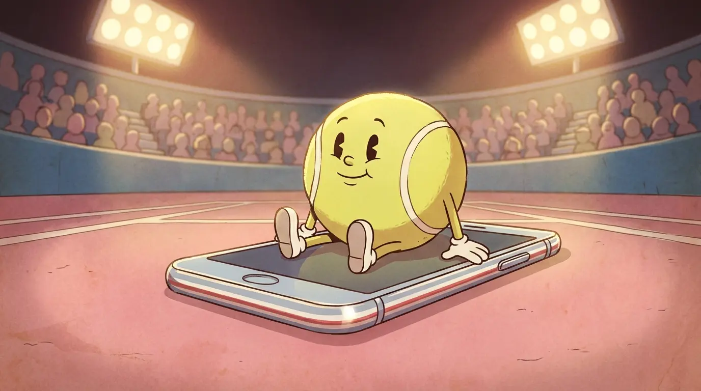 Tennis ball and phone on court with American flag color accents