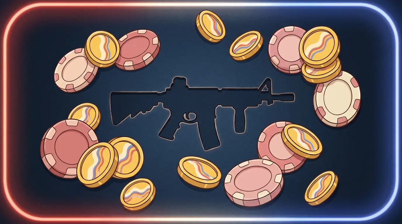 Casino chips and coins with patriotic American color theme
