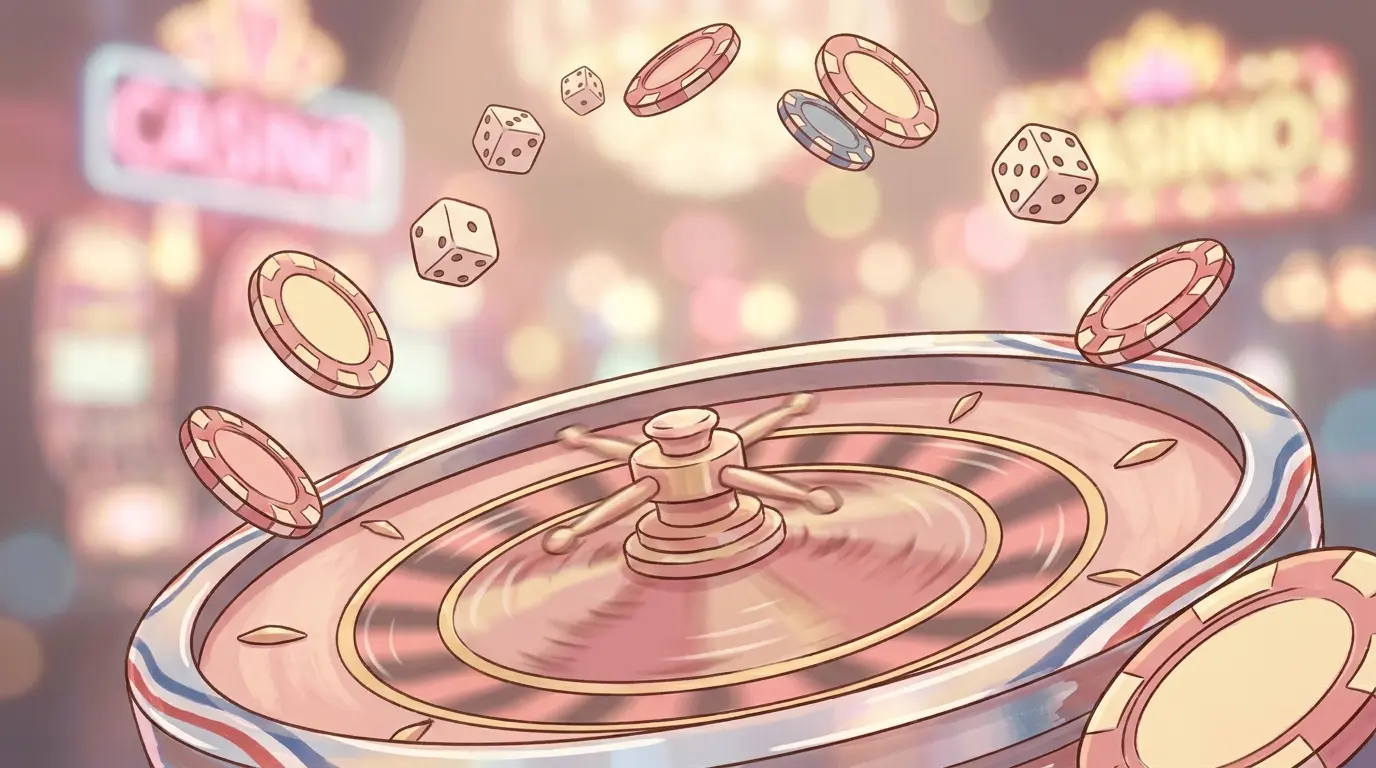 Dynamic casino scene with spinning roulette and flying chips