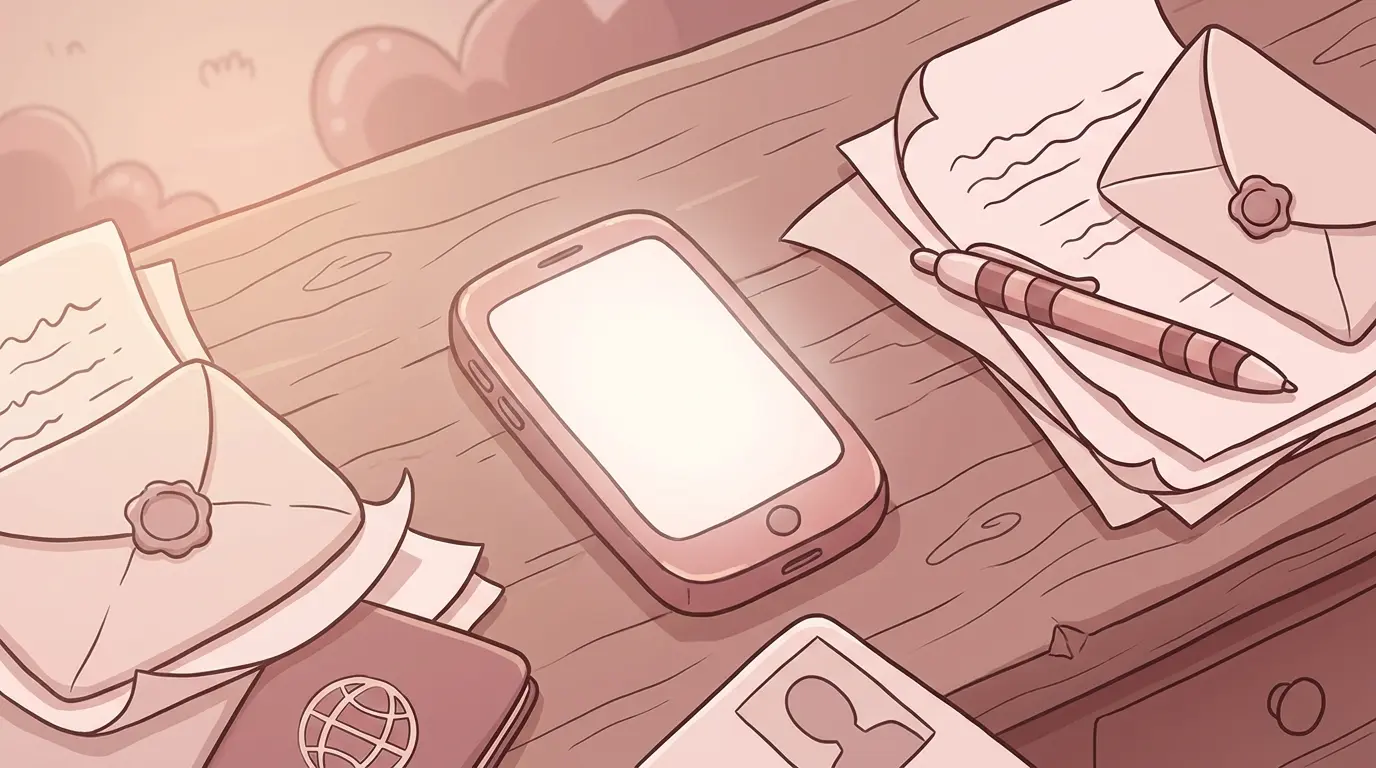 Verification documents and smartphone arranged on desk